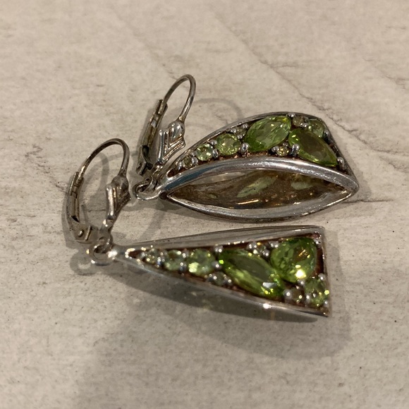 Sterling earrings with green and white rhinestones - Picture 2 of 6